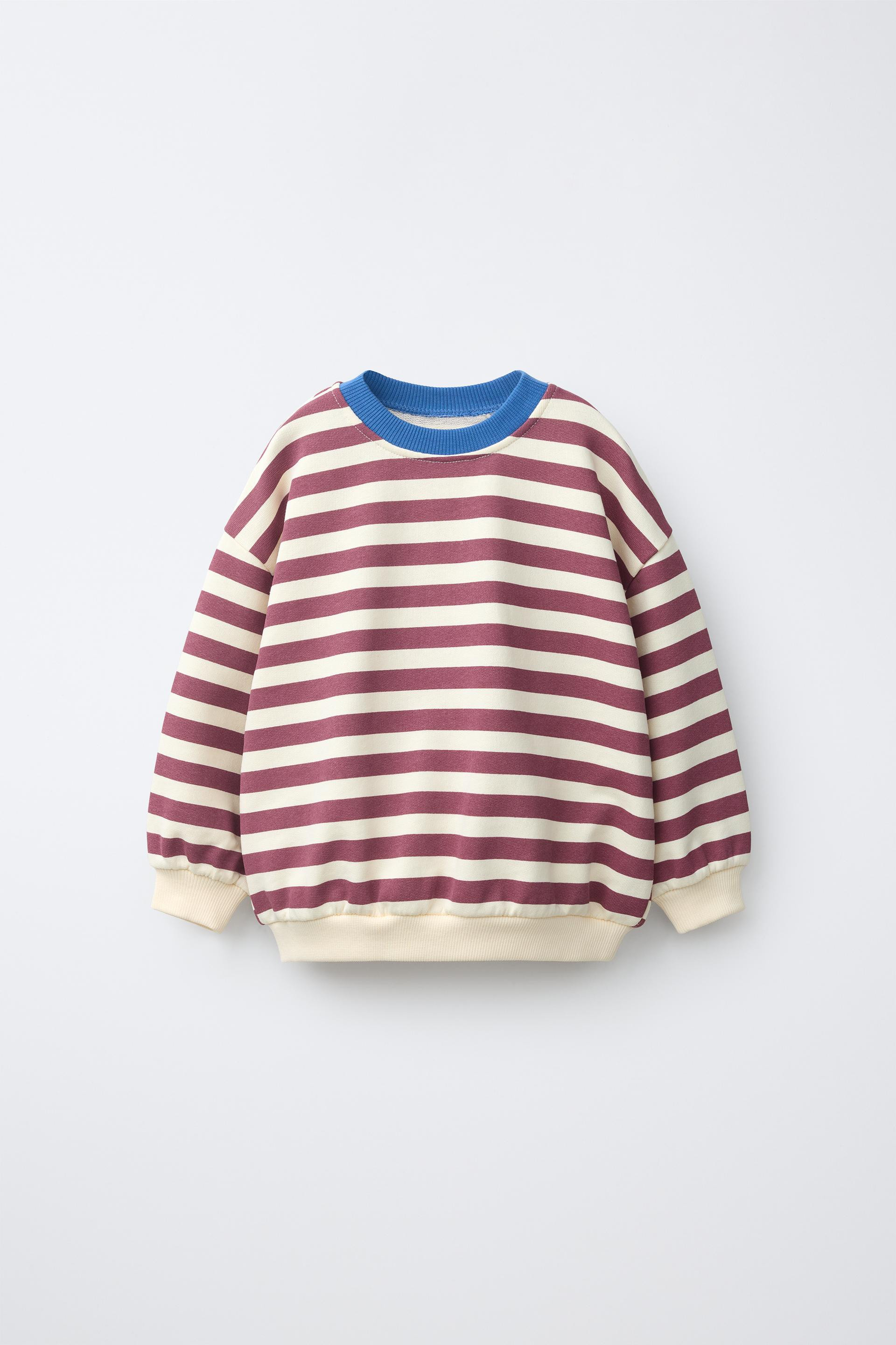 Zara - Striped Print Sweatshirt - Ecru / Maroon - 1½ Years (33,9 Inches) - Kids | Zara US