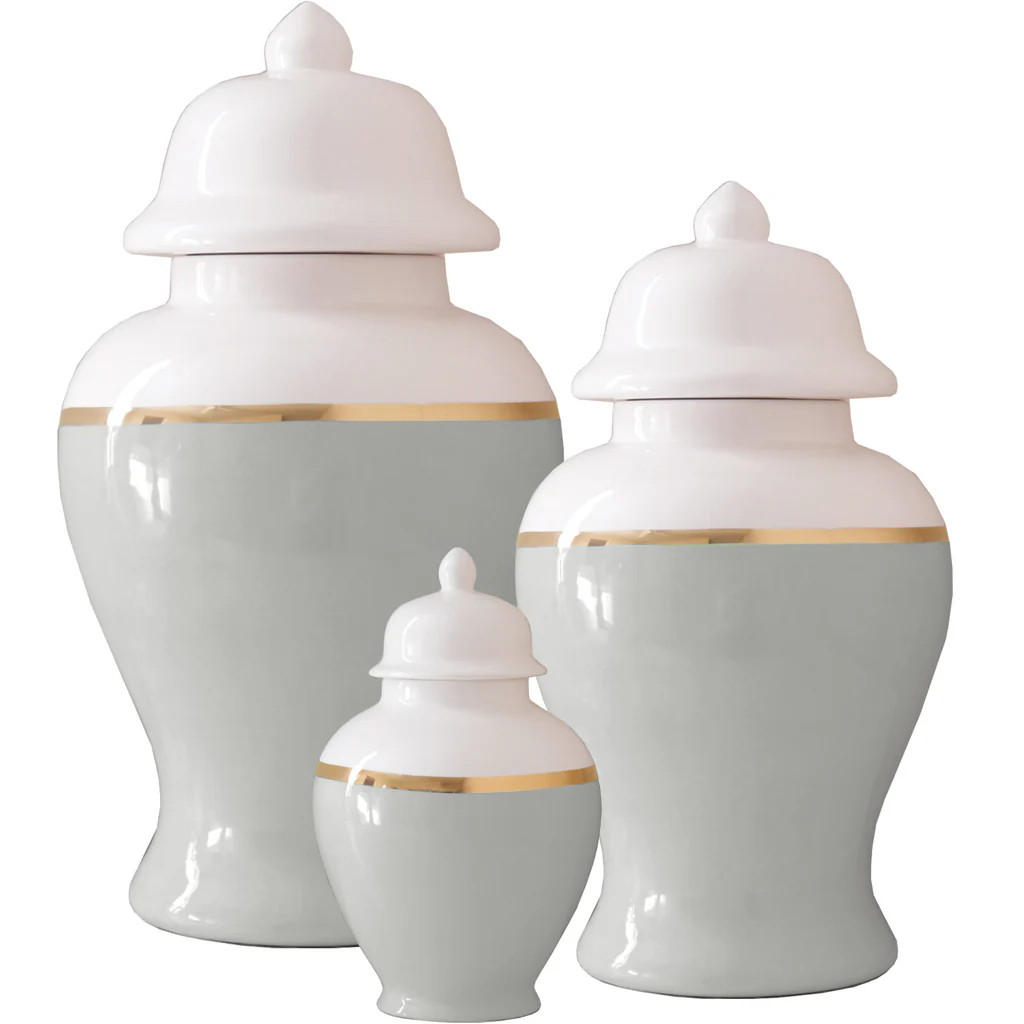 Light Gray Color Block Ginger Jar with Gold Accent | Lo Home by Lauren Haskell Designs