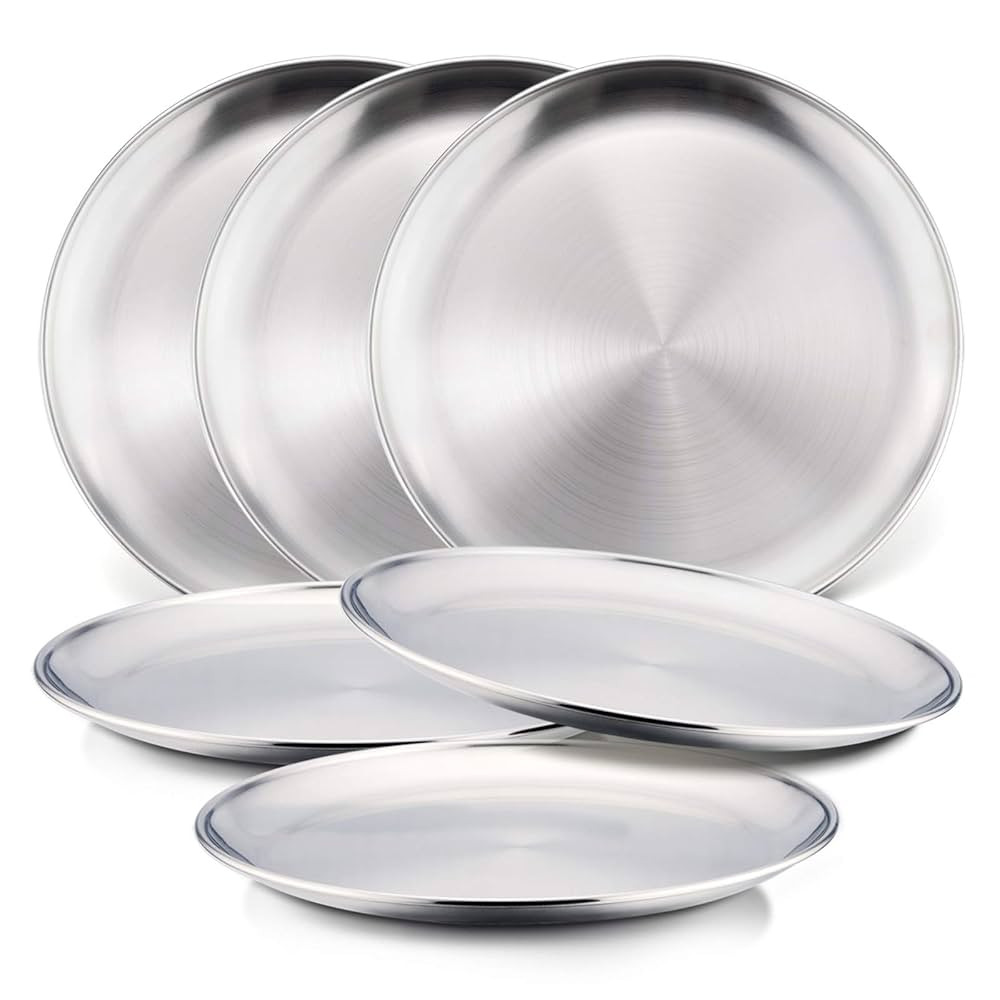 HaWare 6-Piece 18/8 Stainless Steel Plates, Metal 304 Dinner Dishes for Kids Toddlers Children, 8... | Amazon (US)