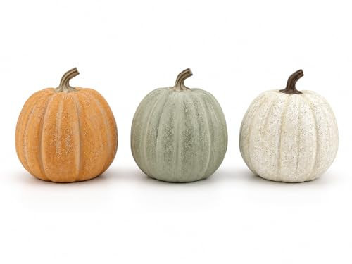 3-Pack Decorative Resin Fall Pumpkins for Autumn Decor (Orange Green Cream) | Amazon (US)
