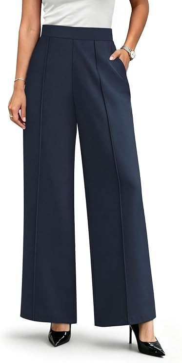 WIHOLL Womens Wide Leg Dress Pants High Waisted Pull On Work Trousers Business Casual Palazzo Pan... | Amazon (US)