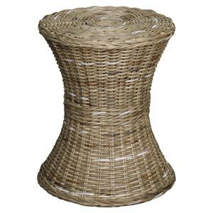 New Pacific Direct Kayla 19.5" Round Coastal Rattan Stool in Natural/Gray | Cymax