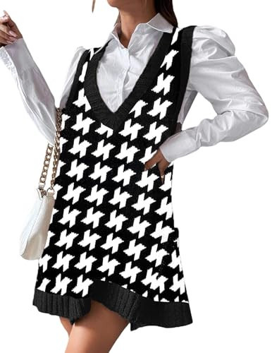 Zeagoo Sleeveless Sweater Dress for Women Loose Fit Vests for Shirt V Neck A Line Knitted Dress for Fall Winter,XL | Amazon (US)