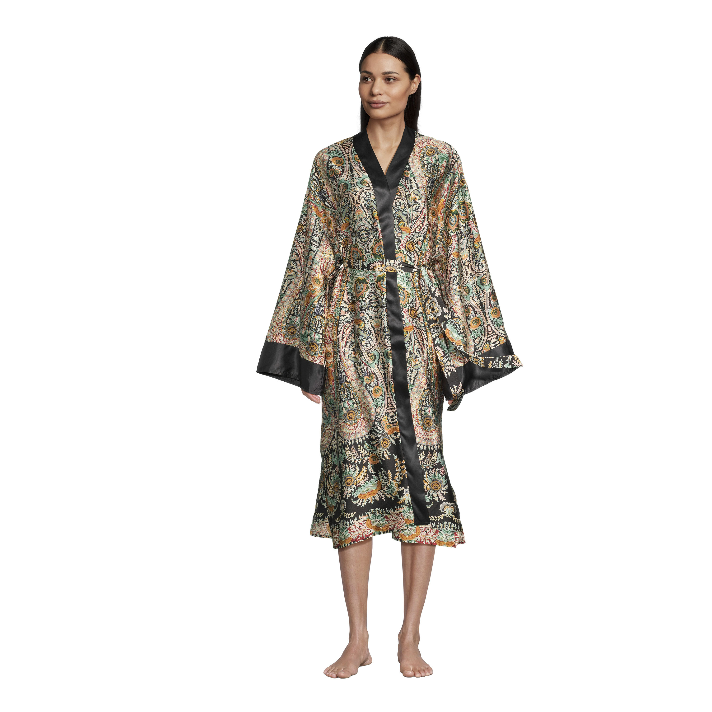 Lucia Black and Multicolor Satin Floral Paisley Robe | World Market