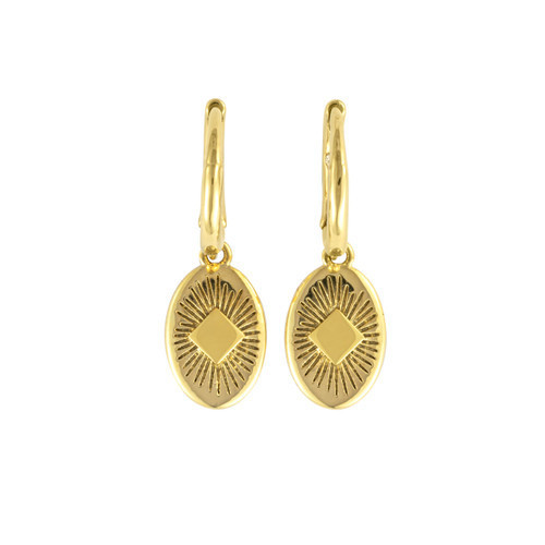 Gold Antiqued Sunburst Huggie | DEMDACO