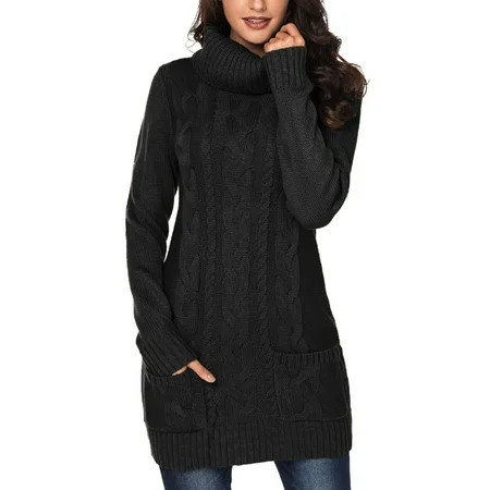 Dokotoo Women s Black Turtleneck Dresses Casual Loose Sweater Dress Soft Winter Dresses Size Large U | Walmart (US)