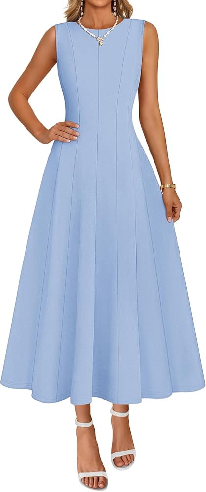 MEROKEETY Women's 2026 Summer Elegant Classy Midi Dress Sleeveless A Line Flowy Formal Cocktail D... | Amazon (US)