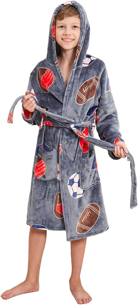 V.&GRIN Boys Fleece Robe, Hooded Toddler Soft Fuzzy Bathrobe for Kids 3-14 Years | Amazon (US)