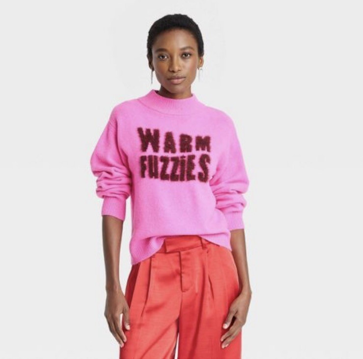 Women's Crewneck Graphic Warm Fuzzies Pullover Pink Sweater - A New Day - Sz S | eBay US