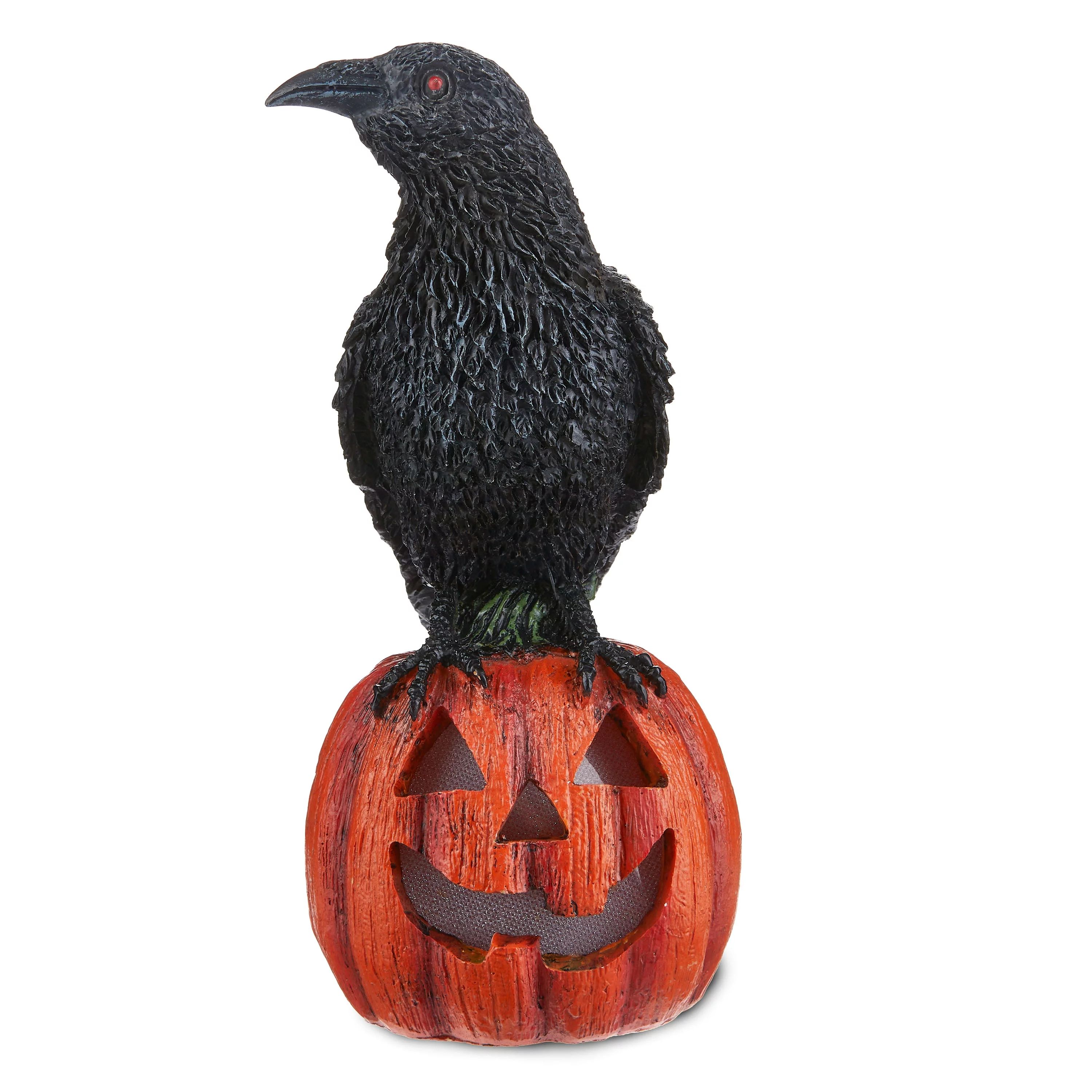 Halloween Crow on Orange Jack-O-Lantern with Color Changing LED Illumination, 9", Way To Celebrat... | Walmart (US)