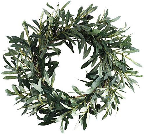 HO2NLE 20 inches Artificial Olive Wreath for Front Door Decor Spring and Summer Faux Silk Garland... | Amazon (US)