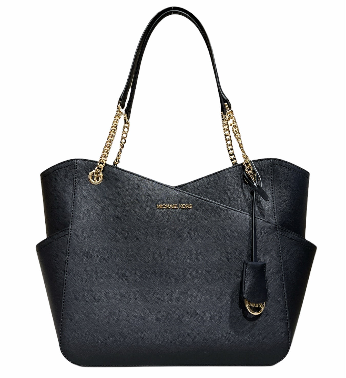 Michael Kors Jet Set Travel Large Top Zip Chain Tote Black Saffiano Leather | Walmart (US)