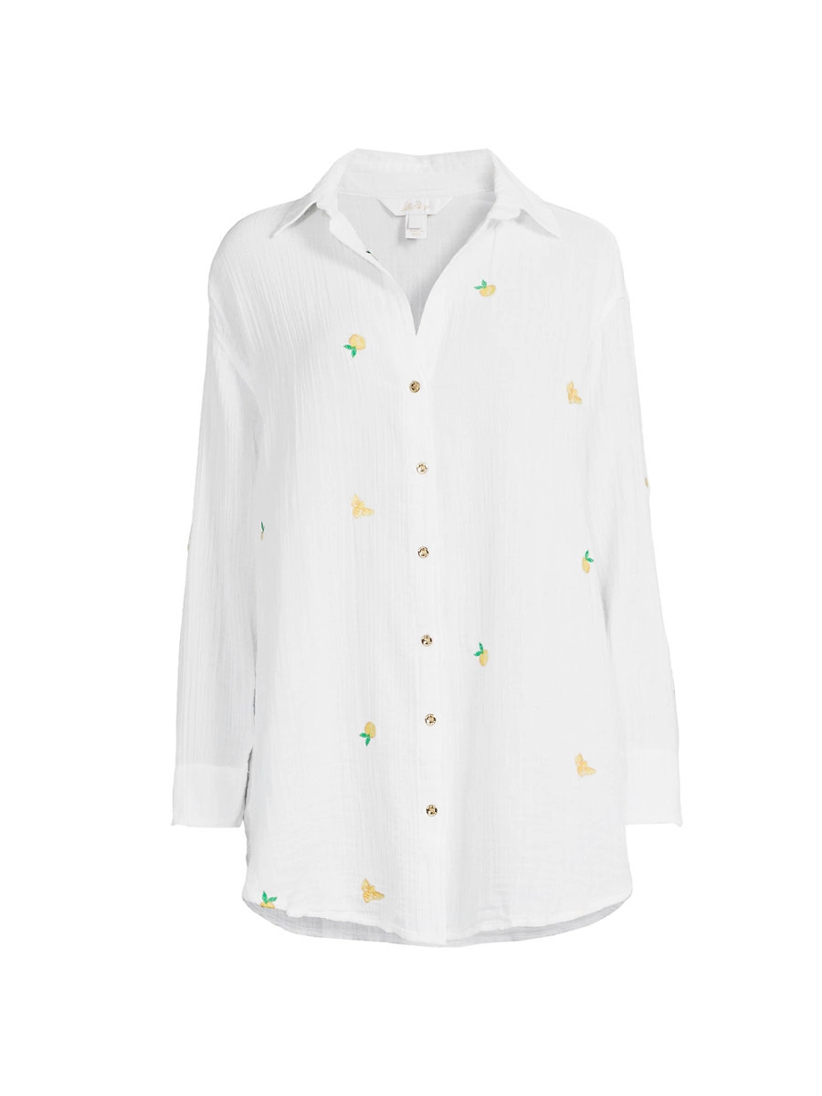 Women's Kwitney Cotton Cover-Up Shirt - Honeycomb Lemon Bee Half Drop - Size XS | Saks Fifth Avenue
