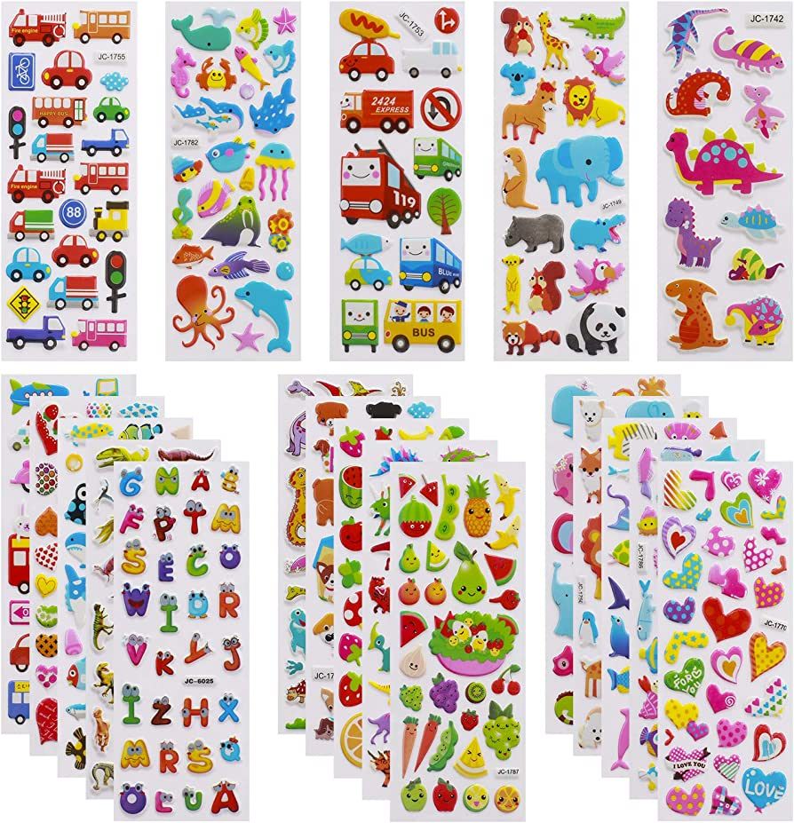 3D Stickers for Kids Toddlers 550+ Vivid Puffy Kids Stickers 24 Different Sheets, Colored 3D Stic... | Amazon (US)