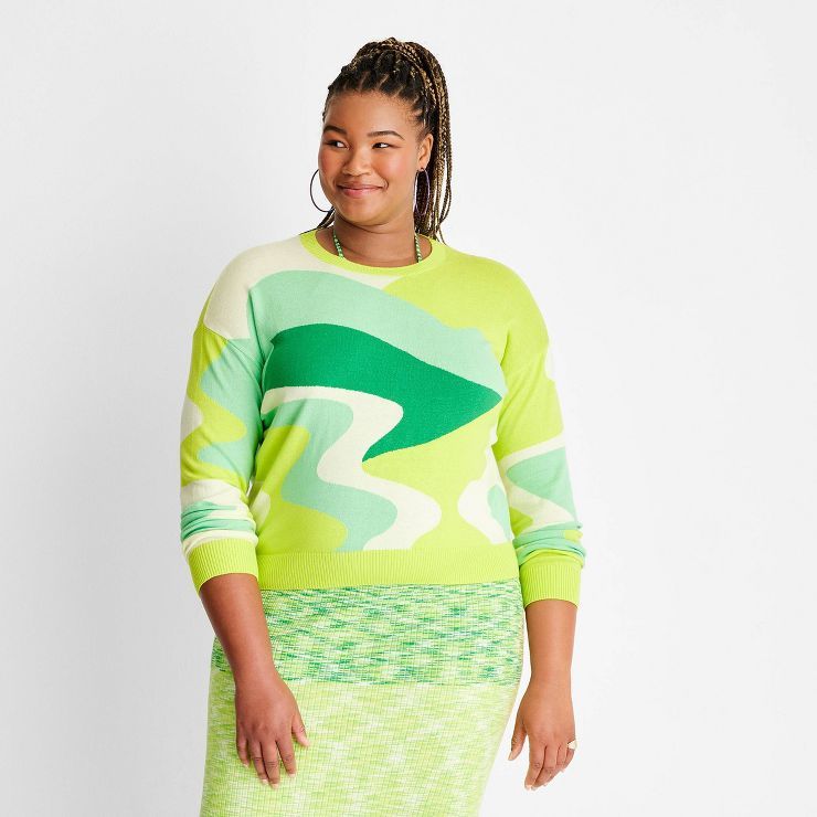 Women's Abstract Oversized Crewneck Sweater - Future Collective™ with Alani Noelle Yellow/Green | Target