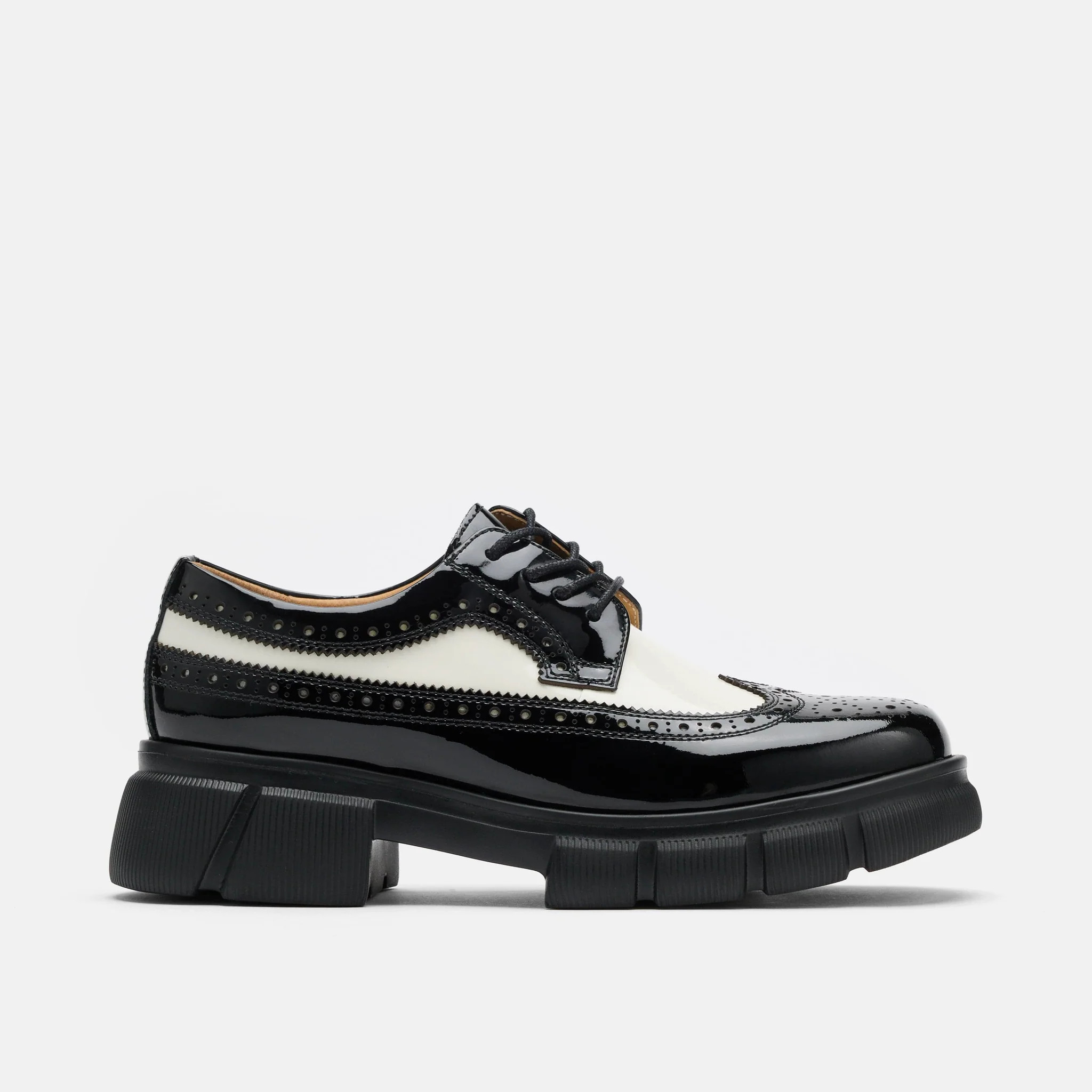 Ms. Alexander Black/White Patent Leather Lug Wingtip Derby | Marc Nolan