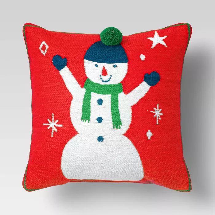 Holiday Woven Chenille Snowman Square Throw Pillow Red - Wondershop™ | Target
