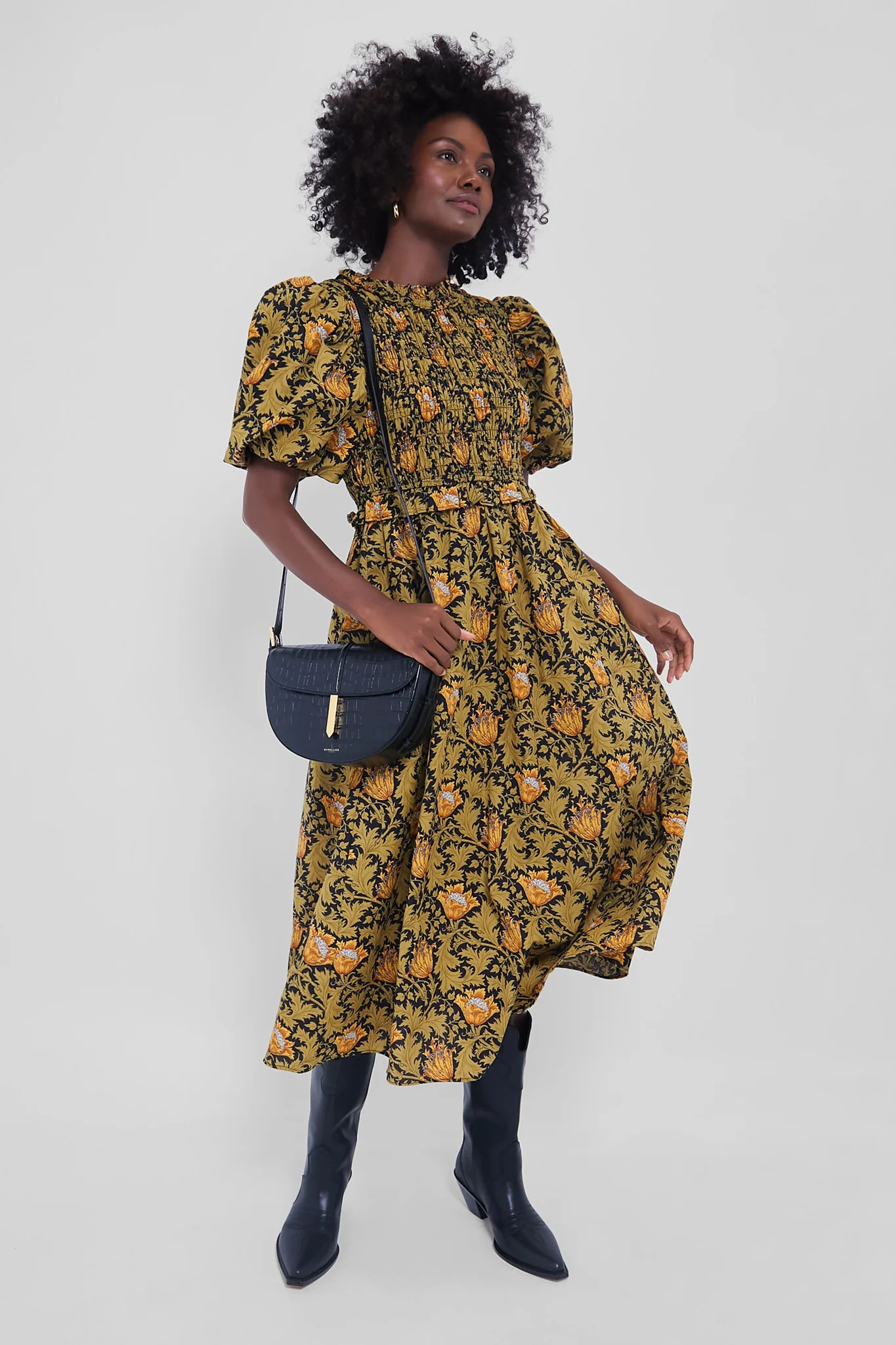 Olive Leafy Floral Smocked Smythe Midi Dress | Tuckernuck (US)