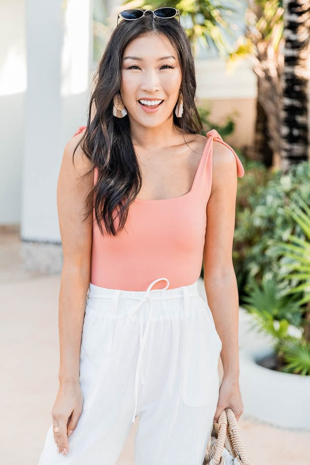 Ordinary Fun Coral Square Neck Bodysuit | Pink Lily