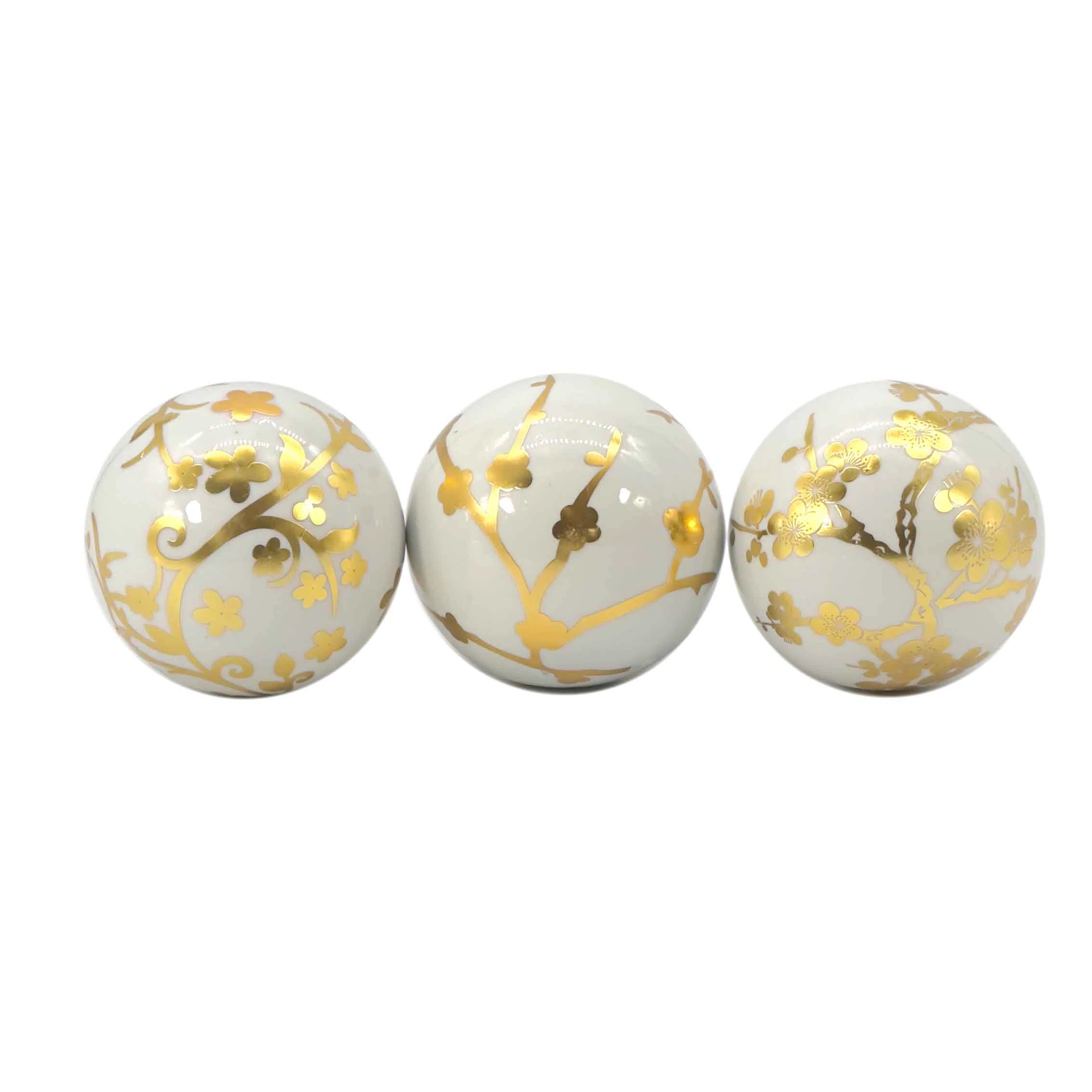 House of Hampton® Gold & White Chinoiserie Ceramic Ball (Set Of 3) | Wayfair | Wayfair North America