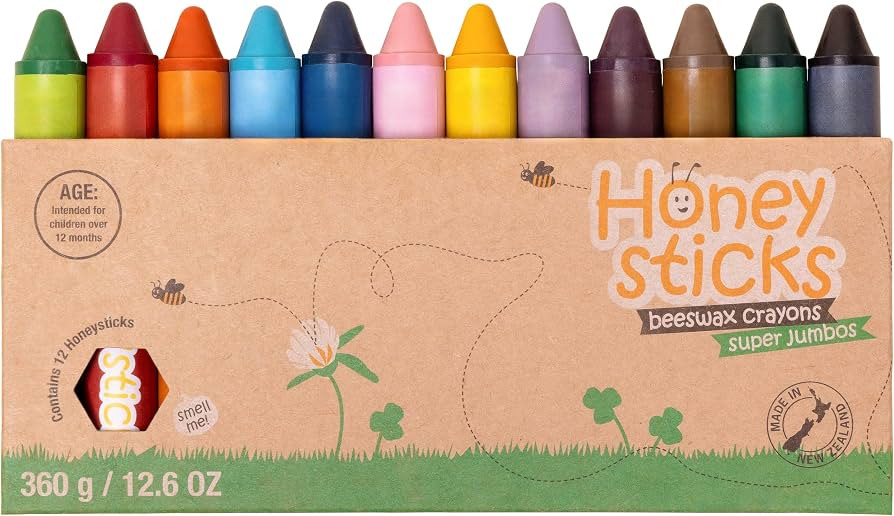 Honeysticks Super Jumbo Crayons (12 Pack) - 100% Pure Beeswax Crayons with Food Grade Colors, Non Toxic Crayons for Toddlers 1-3 Unbreakable, Extra Large Crayons, Easy to Hold and Use, Eco-Friendly | Amazon (US)