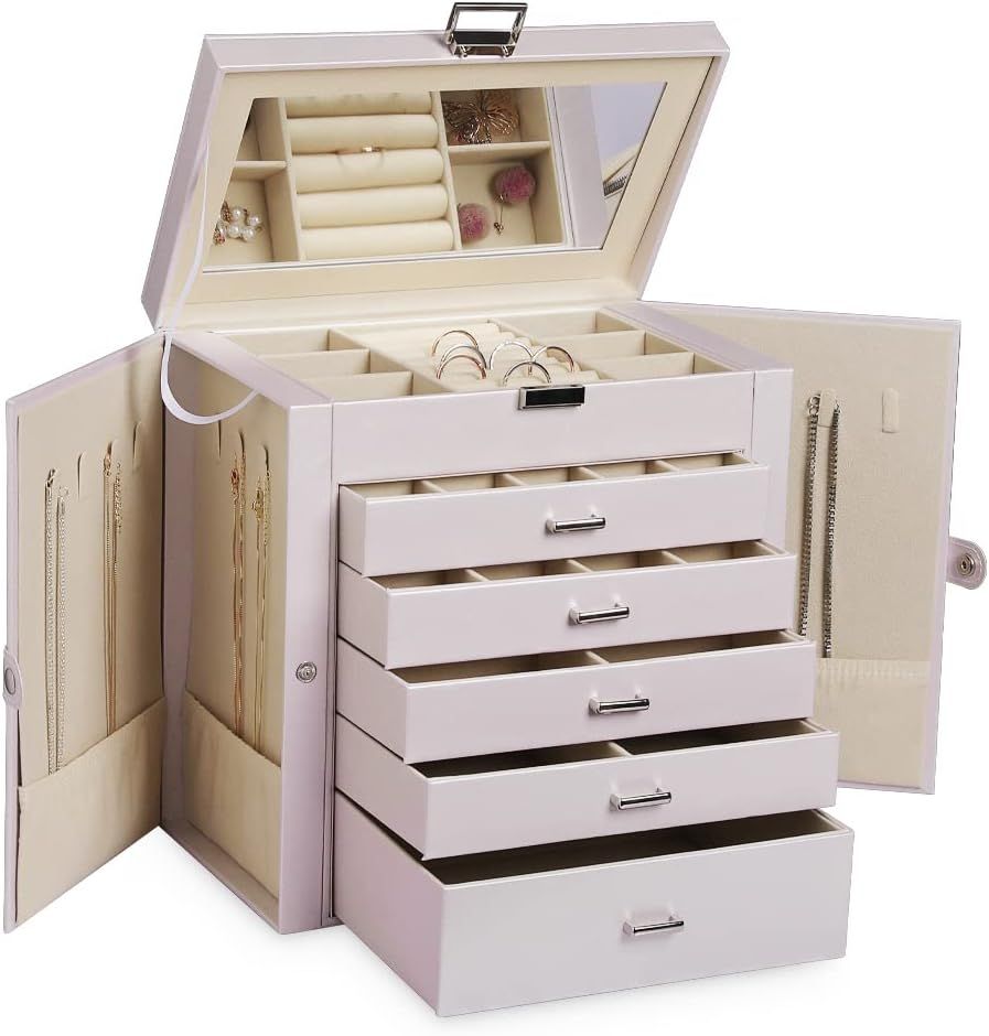 Frebeauty Large Jewelry Box,6-Tier PU Leather Jewelry Organizer with Lock,Multi-functional Storag... | Amazon (US)