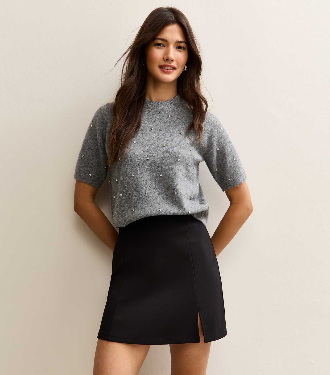 Black Jersey Front Split Mini Skirt | New Look | New Look (UK)