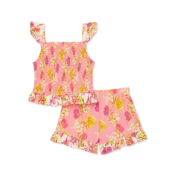 Wonder Nation Toddler Girl Ruffled Smock Top and Shorts Set, 2-Piece, 12M-5T | Walmart (US)