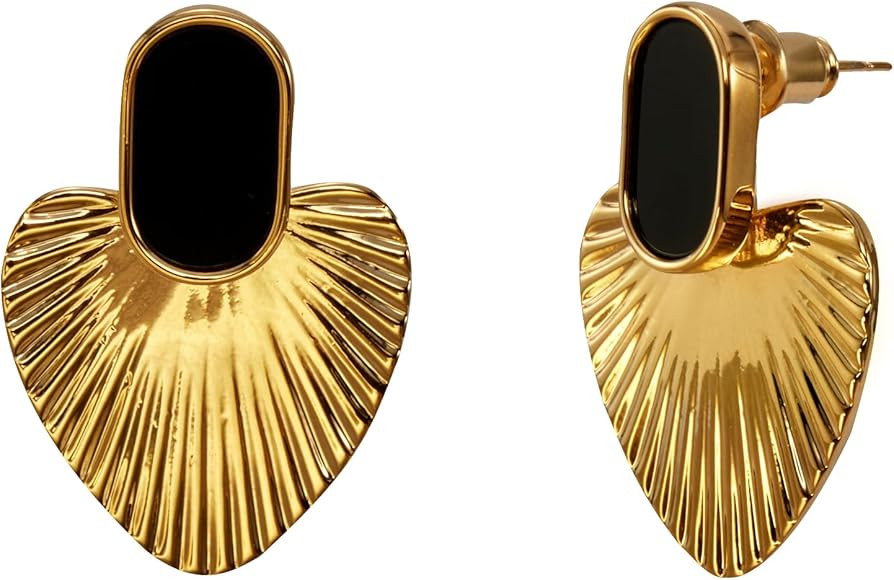 CW Black/Red/Green/White/Pale yellow heart earrings for women，24K gold-plated statement dangle ... | Amazon (US)