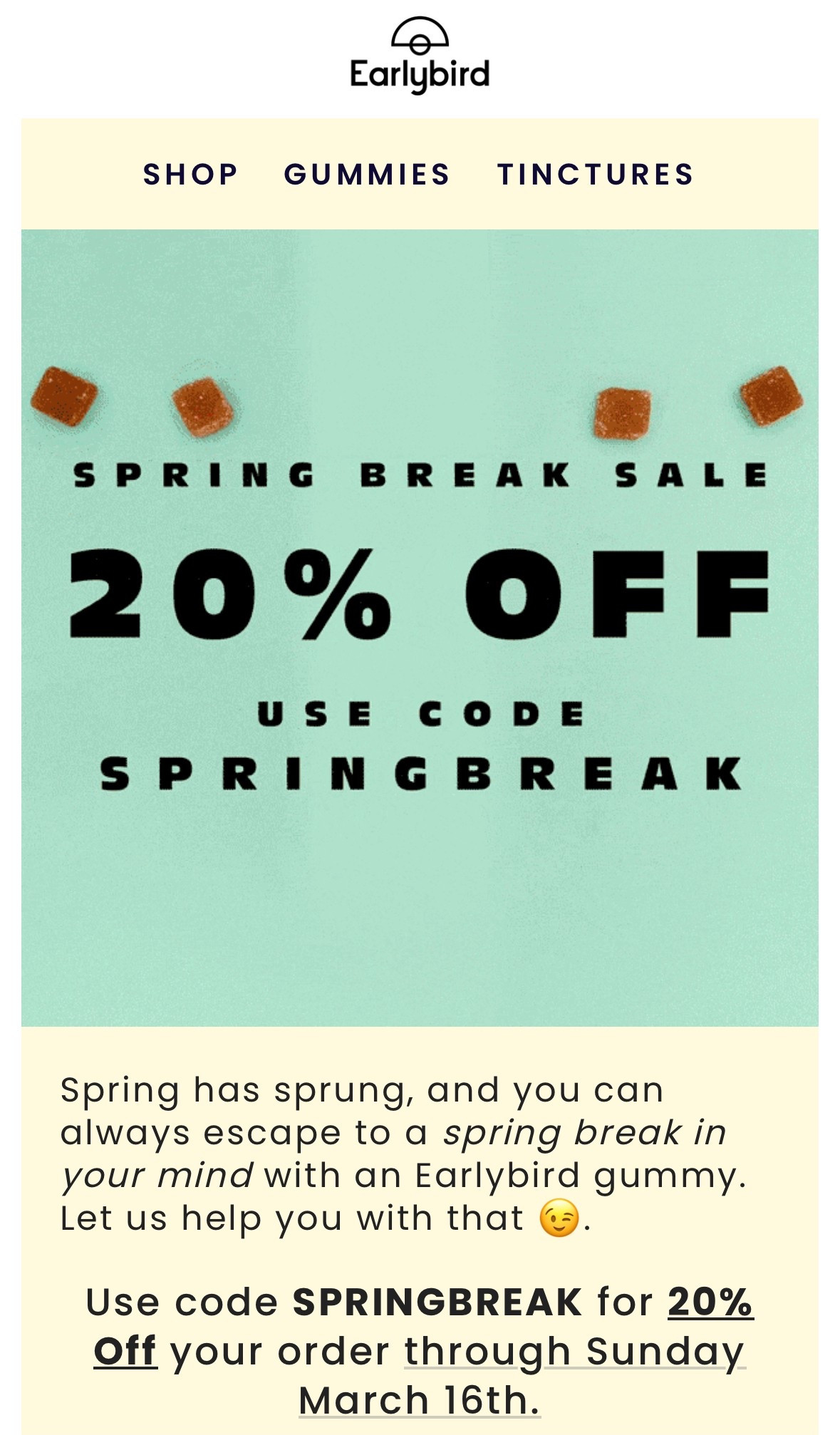 Early bird Spring break sale 

#LTKParties #LTKFestival #LTKSpringSale