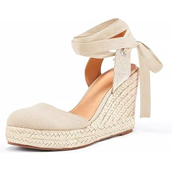 FISACE Womens Summer Espadrille Heel Platform Wedge Sandals Ankle Buckle Strap Closed Toe Shoes | Amazon (US)