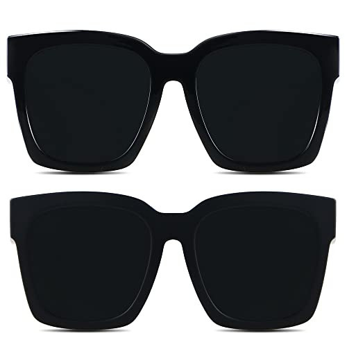 ANDWOOD Oversized Sunglasses for Women Big Large Square Wide Frame Shades UV Protection Super Dark Black Sun glasses sensitive eyes | Amazon (US)