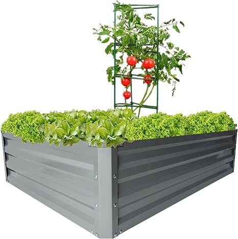 zizin Galvanized Raised Garden Beds Metal Elevated Planter Box Steel Vegetable Flower Bed Kit Bot... | Amazon (US)