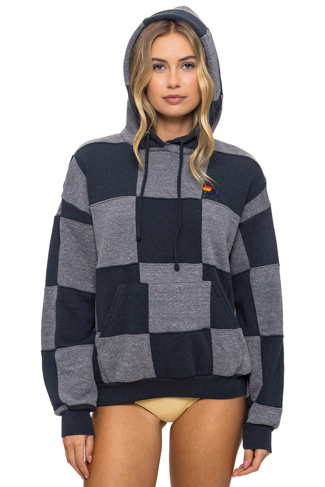 CHECK QUILT RELAXED PULLOVER HOODIE - HEATHER // CHARCOAL | Aviator Nation