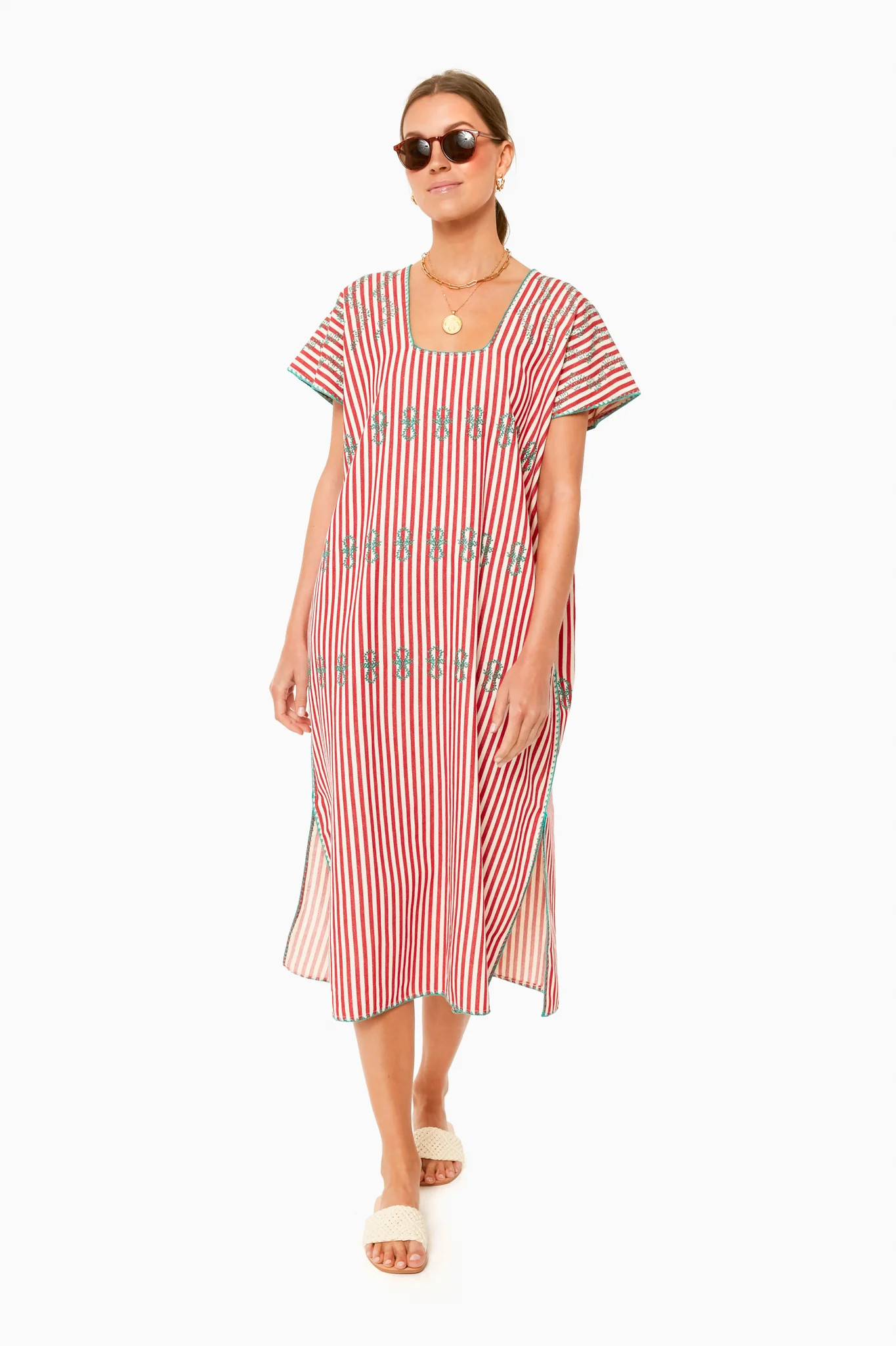 Red Stripe Sullivan Embroidered Canvas Caftan | Tuckernuck (US)