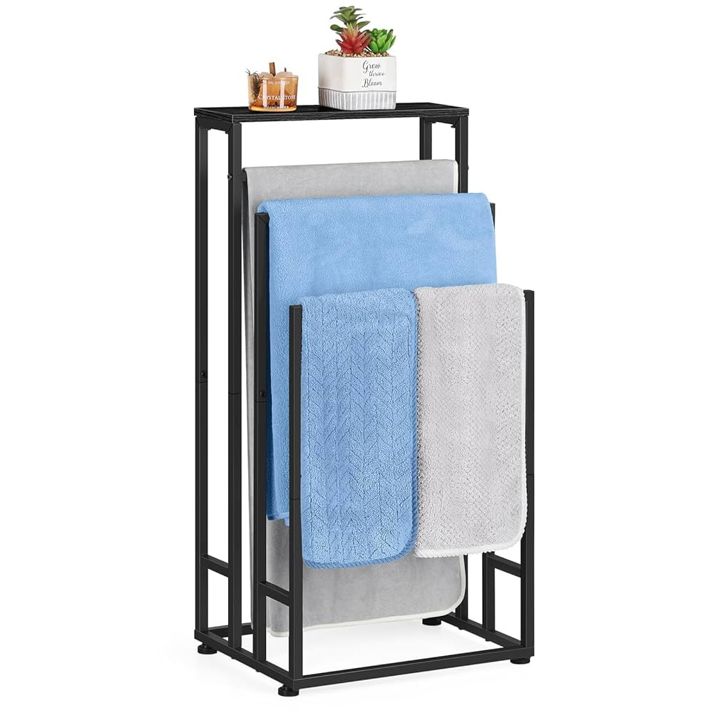 Freestanding Towel Rack 3 Tier Towel Drying Rack for Bathroom Standing Hand Towel Holder Black To... | Amazon (US)