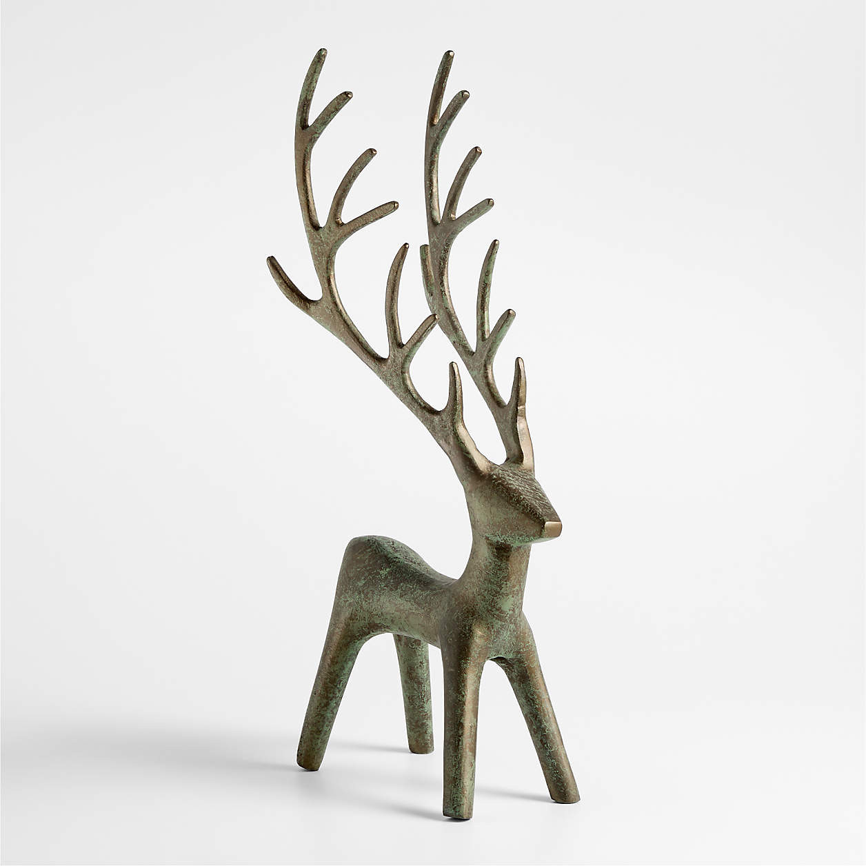 Antique Green Verdigris Holiday Reindeer Small 13" | Crate & Barrel | Crate & Barrel