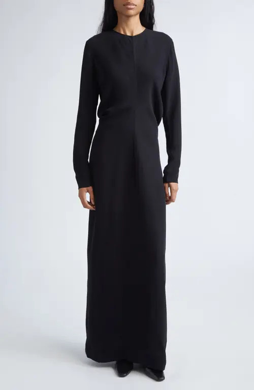 TOTEME Slouch Waist Long Sleeve Cady Dress in Black at Nordstrom, Size 4 Us | Nordstrom