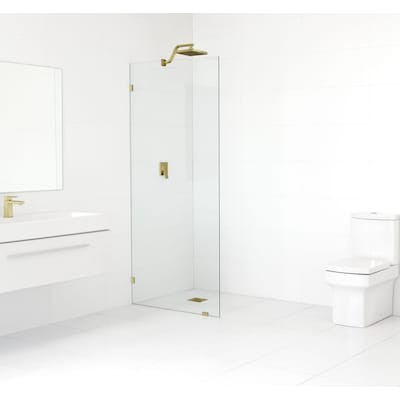 Glass Warehouse 48-in W x 78-in H Frameless Fixed Polished Brass Standard Shower Door (Clear Glas... | Lowe's