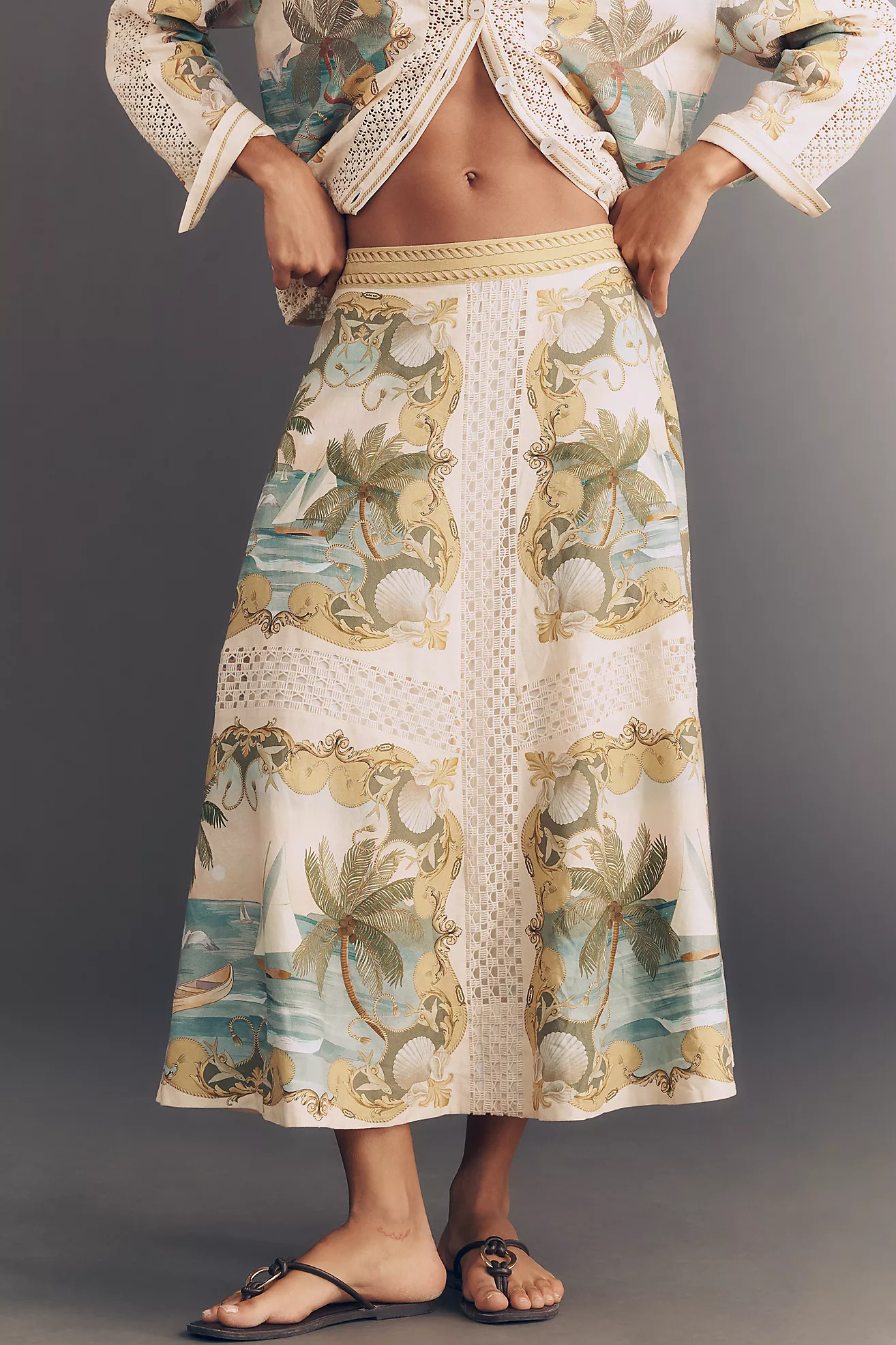 Farm Rio Royal Sea Midi Skirt | Anthropologie (US)