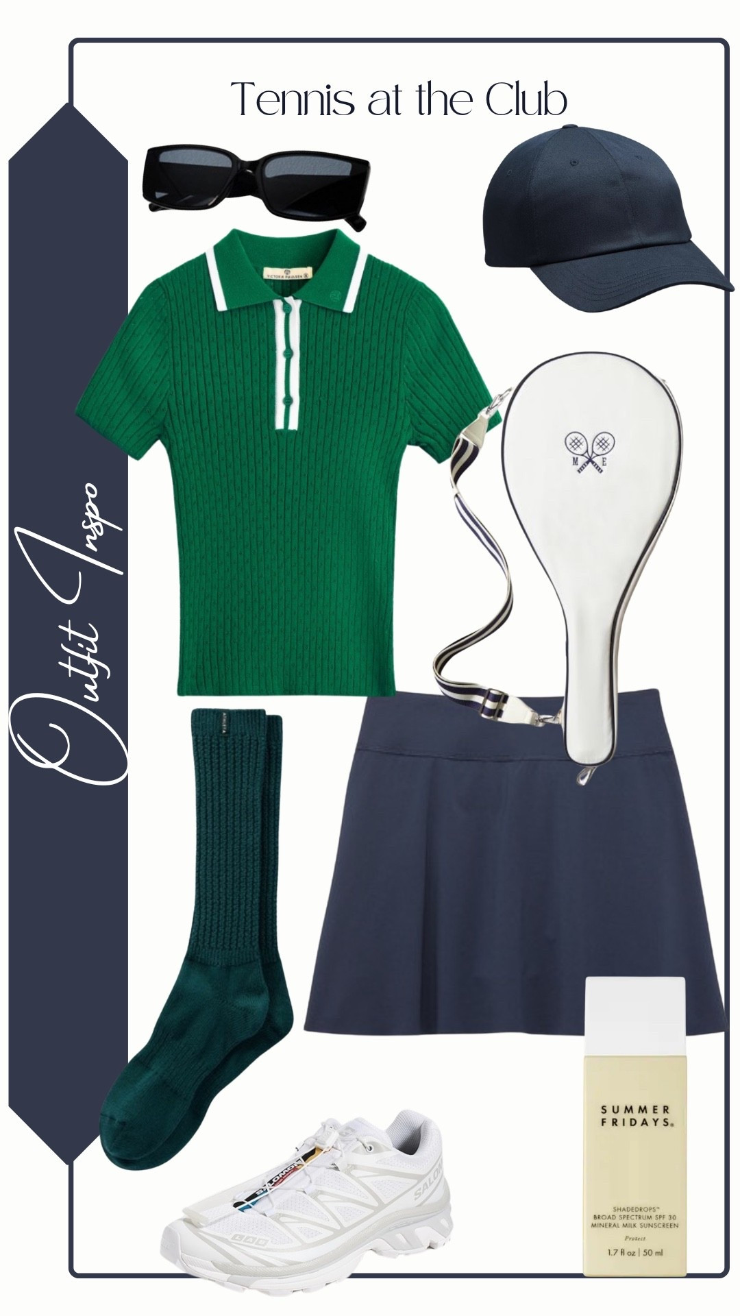 Outfit Inspo

Tennis at the Country Club

Green Pointelle Knit Polo - Wolf&Badger
Navy Skort - Athleta (Ace A-Line Skort)
White Sneakers - Salomon (XT-6 Sneakers)
Cable Knit Sock - Athleta
Black Rectangular Sunglasses - Anthropologie
Navy Baseball Cap - Lululemon
Ivory Tennis Racket Cover - Mark&Graham
Sunscreen - Summer Fridays (ShadeDrops Mineral Milk Sunscreen)

#LTKootd #LTKSeasonal #LTKfitnessgoals