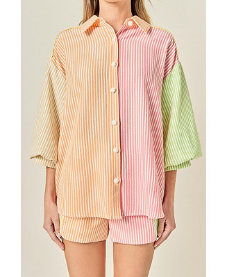 English Factory Women's Striped Colorblock Shirt - Macy's | Macy's