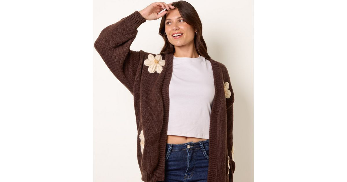 Blue Vanilla Brown Daisy Embroidered Cardigan | New Look | New Look (UK)
