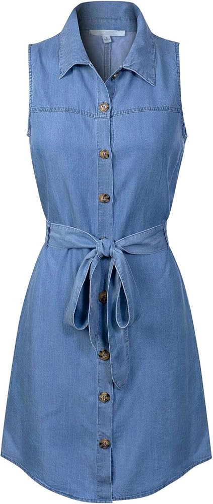 Design by Olivia Women's Classic Sleeveless Denim Chambray Button Down Shirt Dress | Amazon (US)