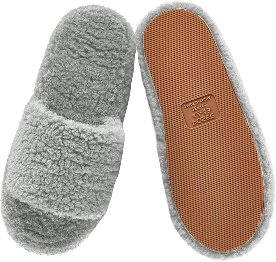 posee Fuzzy Memory Foam Slippers for Women, Fluffy Open Toe Slippers Curly Fur Cozy Flat Spa Slid... | Amazon (US)