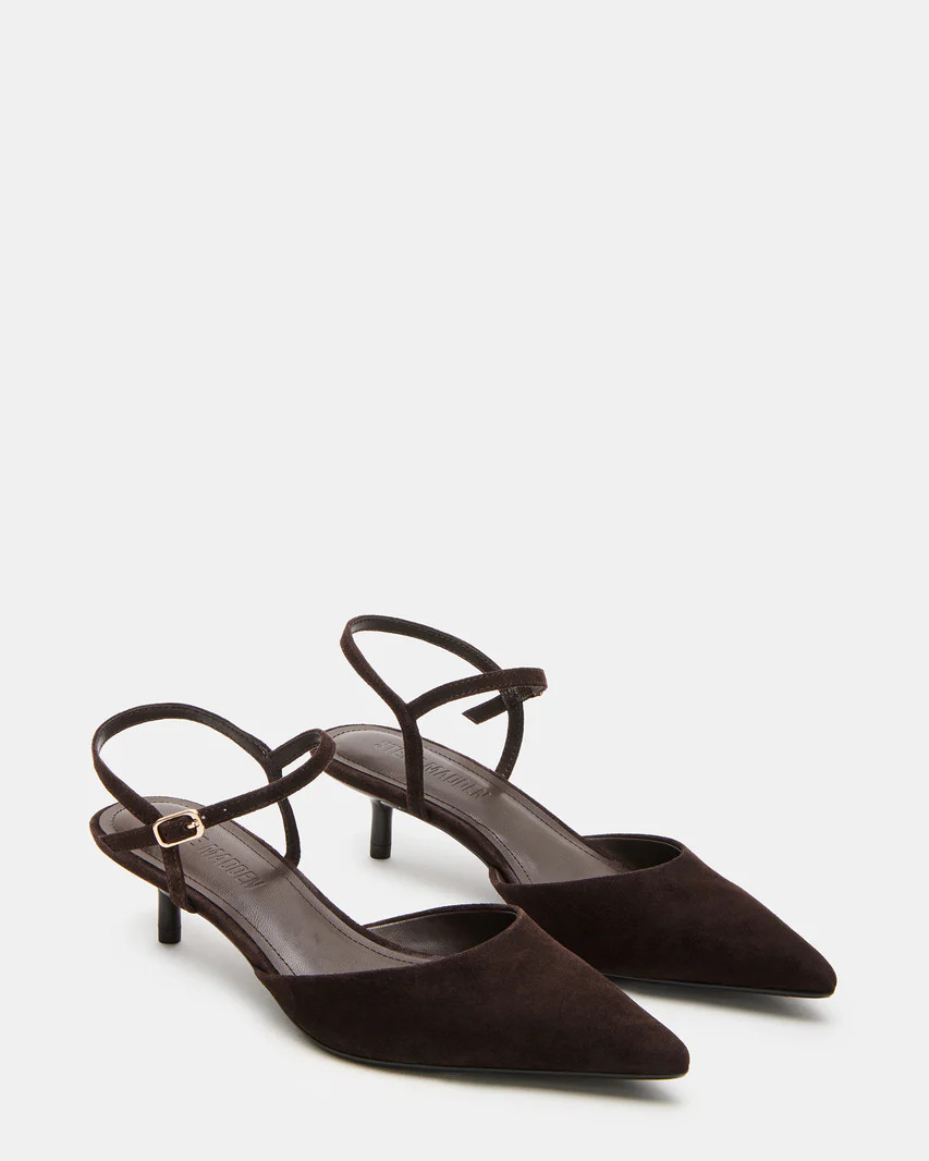 ADELAIDE Brown Suede Pointed-Toe Kitten Heel | Women's Heels | Steve Madden (US)