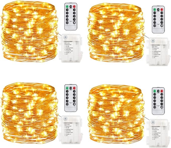 GDEALER TS11 4 Pack 16.4 Feet 50 Led Fairy Lights Battery Operated with Remote Control Timer Wate... | Amazon (US)