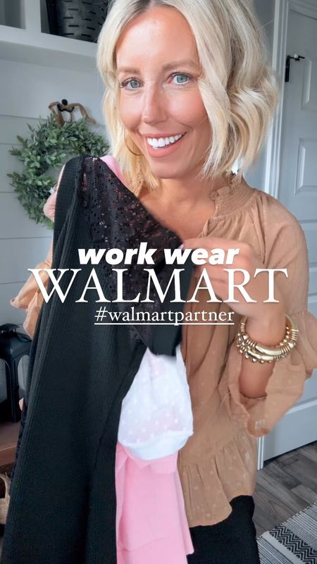 Comfortable work wear that is cute and affordable!!! Each piece is one $20!!!! #walmartpartner I could live in these comfy trouser pants so I’m super excited they come in a ton of color options! I found it all online and linked it for you!!!#walmartfashion @walmartfashion
Wearing my true size small in everything! 
Flats TTS
Block heels size up an entire size!

#LTKstyletip #LTKsalealert #LTKworkwear