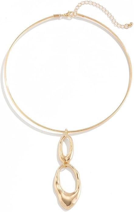 Gold-plated/Silver Metallic Cuff Choker with Irregular Hoop Charm,Cool Collar African Tribal Neck... | Amazon (US)