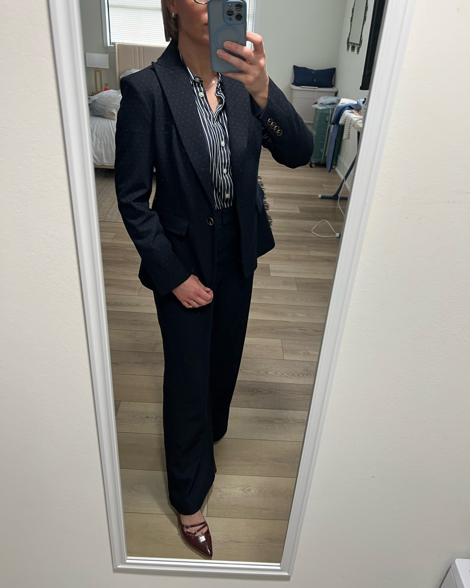 My favorite suit! I love the surprise print of the micro white dot on this navy suit. It’s subtle but adds a nice little flair to make it stand out from other styles. This pattern also comes in a matching dress. #anntaylor #corporatewear

#LTKootd #LTKPetite #LTKWorkwear
